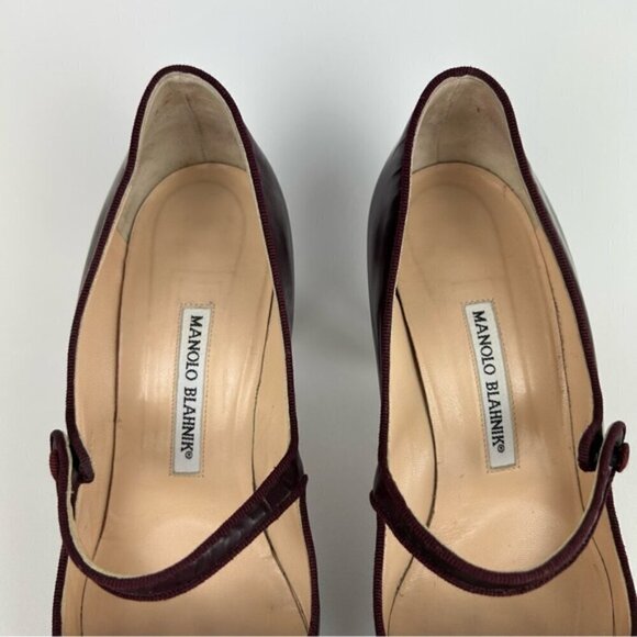Manolo Blahnik Vintage Campari Burgundy Pointed Toe Mary Jane Heels Size 39.5 - Picture 6 of 12